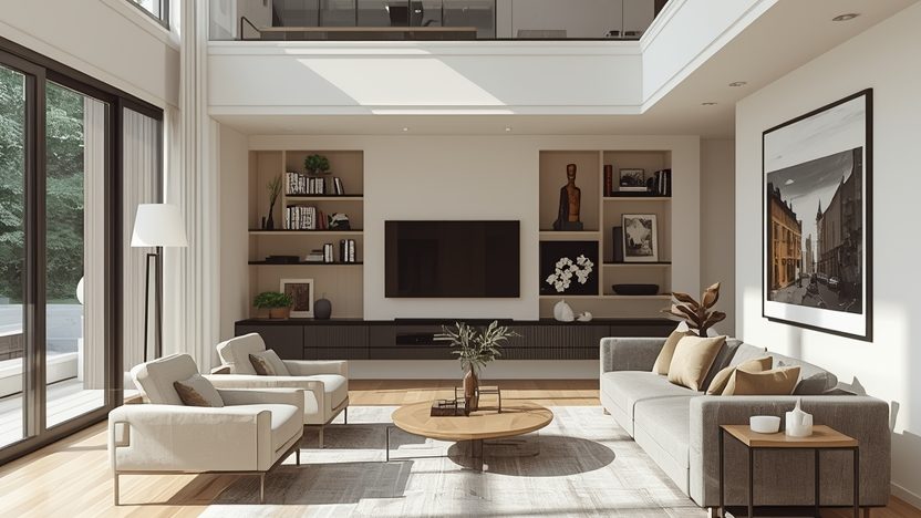Modern luxury living room large format tile flooring — Top Tile BC Service Victoria BC